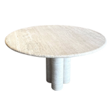Round Travertine Dining Table in the Manner of Mario Bellini