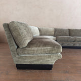 Sage Velvet Postmodern 3 Piece Sofa, 1970s