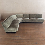 Sage Velvet Postmodern 3 Piece Sofa, 1970s