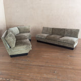 Sage Velvet Postmodern 3 Piece Sofa, 1970s