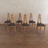 Set of 6 French Modernist Oak Dining Chairs