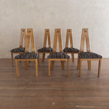 Set of 6 French Modernist Oak Dining Chairs