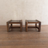 Pair of Oak and Smoked Glass End Tables, 1970s