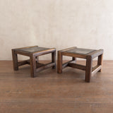 Pair of Oak and Smoked Glass End Tables, 1970s