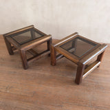 Pair of Oak and Smoked Glass End Tables, 1970s