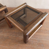 Pair of Oak and Smoked Glass End Tables, 1970s
