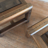 Pair of Oak and Smoked Glass End Tables, 1970s