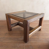 Pair of Oak and Smoked Glass End Tables, 1970s