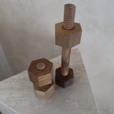 Pair of Turned Wood Threaded Block Objects