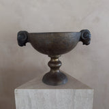 Large Hammered Bronze Pedestal Bowl with Ram Handles