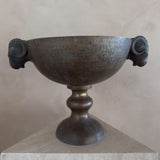 Large Hammered Bronze Pedestal Bowl with Ram Handles