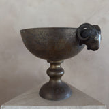 Large Hammered Bronze Pedestal Bowl with Ram Handles