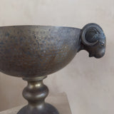 Large Hammered Bronze Pedestal Bowl with Ram Handles
