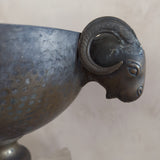 Large Hammered Bronze Pedestal Bowl with Ram Handles