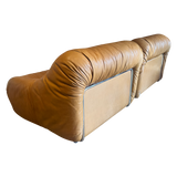 Pair of Tufted Caramel Leather Lounge Chairs