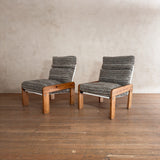 Pair of Pine Frame Lounge Chairs with Textured Nubby Cushions