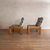 Pair of Pine Frame Lounge Chairs with Textured Nubby Cushions