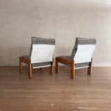 Pair of Pine Frame Lounge Chairs with Textured Nubby Cushions