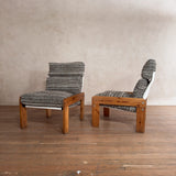 Pair of Pine Frame Lounge Chairs with Textured Nubby Cushions