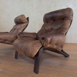 Pair of Tufted Leather Lounge Chairs by Oddvin Rykken for Rybo, 1970s