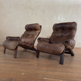 Pair of Tufted Leather Lounge Chairs by Oddvin Rykken for Rybo, 1970s