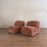 Pair of Toasted Blush Velvet Armless Lounge Chairs