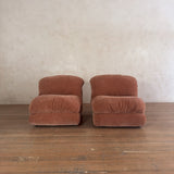 Pair of Toasted Blush Velvet Armless Lounge Chairs