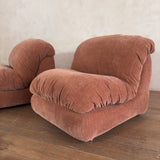 Pair of Toasted Blush Velvet Armless Lounge Chairs