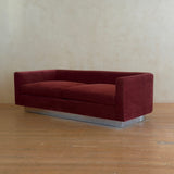 Oxblood Velvet and Chrome Plinth Sofa