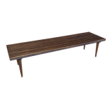 Low Slatted Bench with Brass Accents