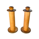 Pair of Wood Candle Holders with Bronze Accents