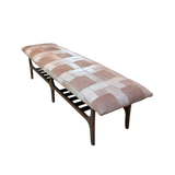 Patchwork Suede and Walnut Bench